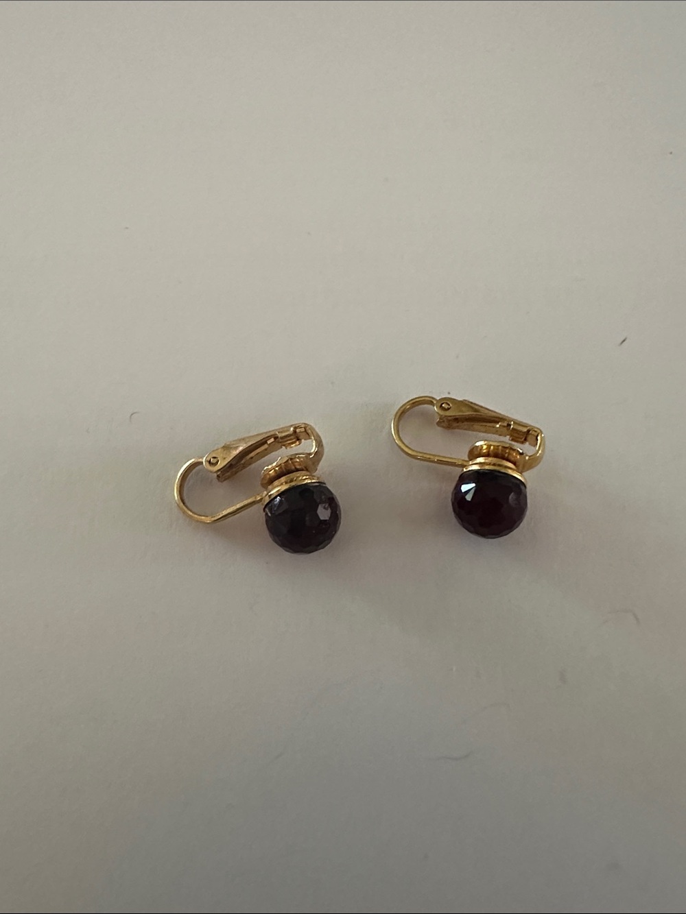 Vintage Gold Clip-On Earrings with Deep Garnet Beads